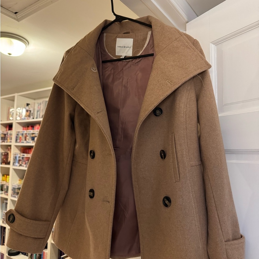 Thread & Supply Tan Double-Breasted Pea Coat